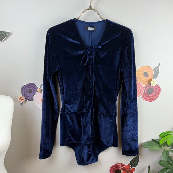 Reformation Avalon Velvet Blue Bodysuit - Size - Small - Picture 3 of 8